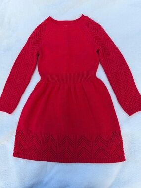 Cat & Jack Bright Red Knit Dress with Lace-Style Sleeves Size XS (4/5)